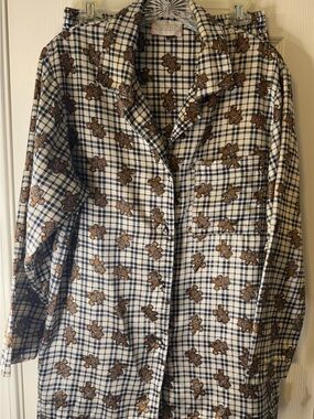 "VTG 90s Allison Rhea Teddy Bear Plaid Pajama Set Matching 2pc Small Lounge"
